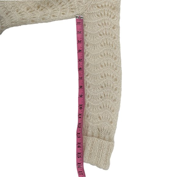 H&M Light Cream Lacey Pattern Cardigan Hand Knitted Acrylic, Mohair, Wool Size S - Picture 12 of 13